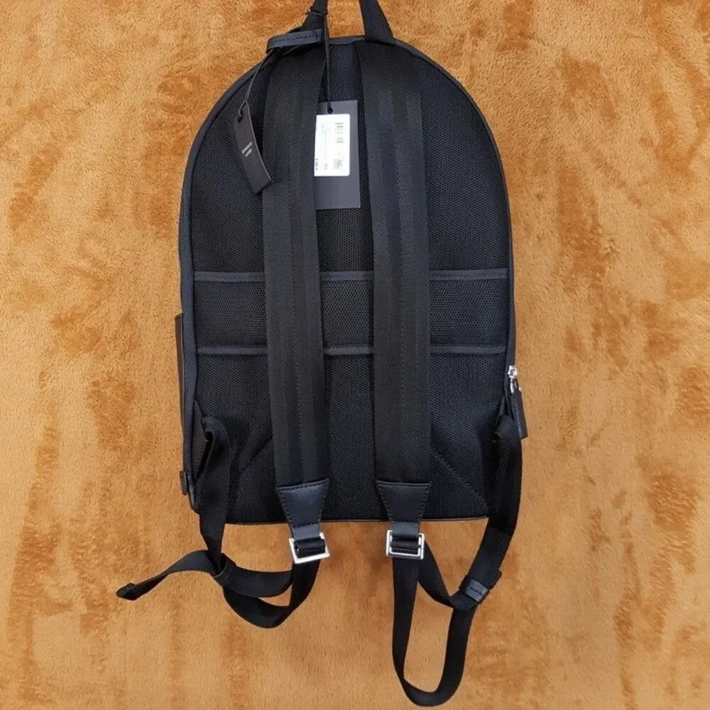 HUGO BOSS Mens Backpack Black Regenerated Leather Monogram Front Pocket ZAIR